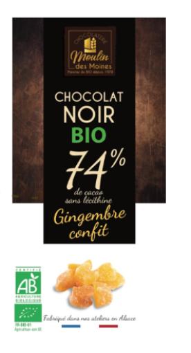 repostería y chocolates CHOCOLATE NEGRO 74% JENJIBRE CONFITADO BIO 100GR