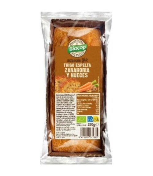 repostería y chocolates BIZCOCHO TRIGO ESPELTA ZANAHORIA NUECES BIO 250G